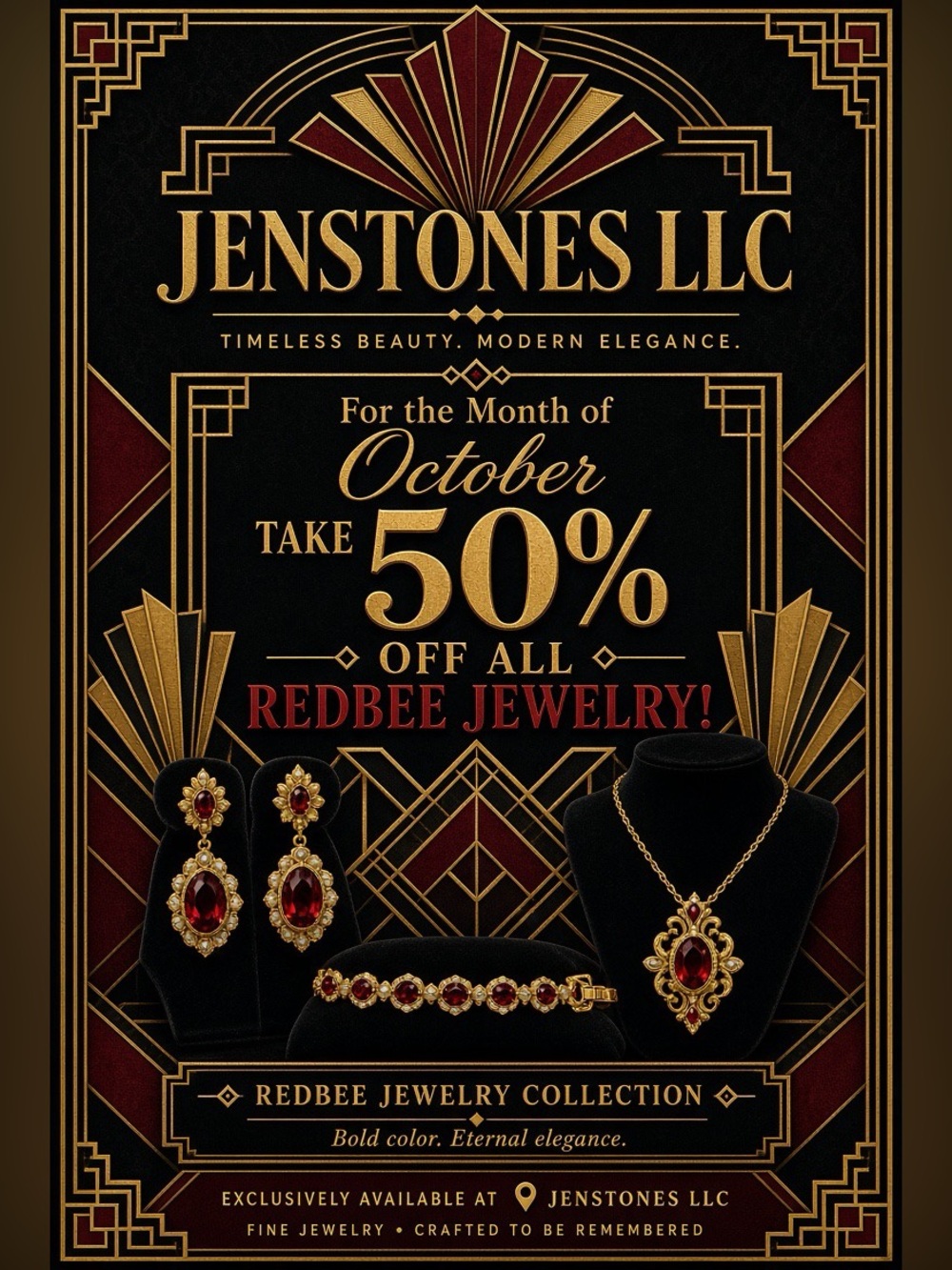 Taking 50% off ALL REDBEE JEWELRY for October!